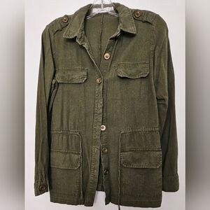 JUSTFAB Olive Green Utility Jacket drawstring waist and button Pockets Size S